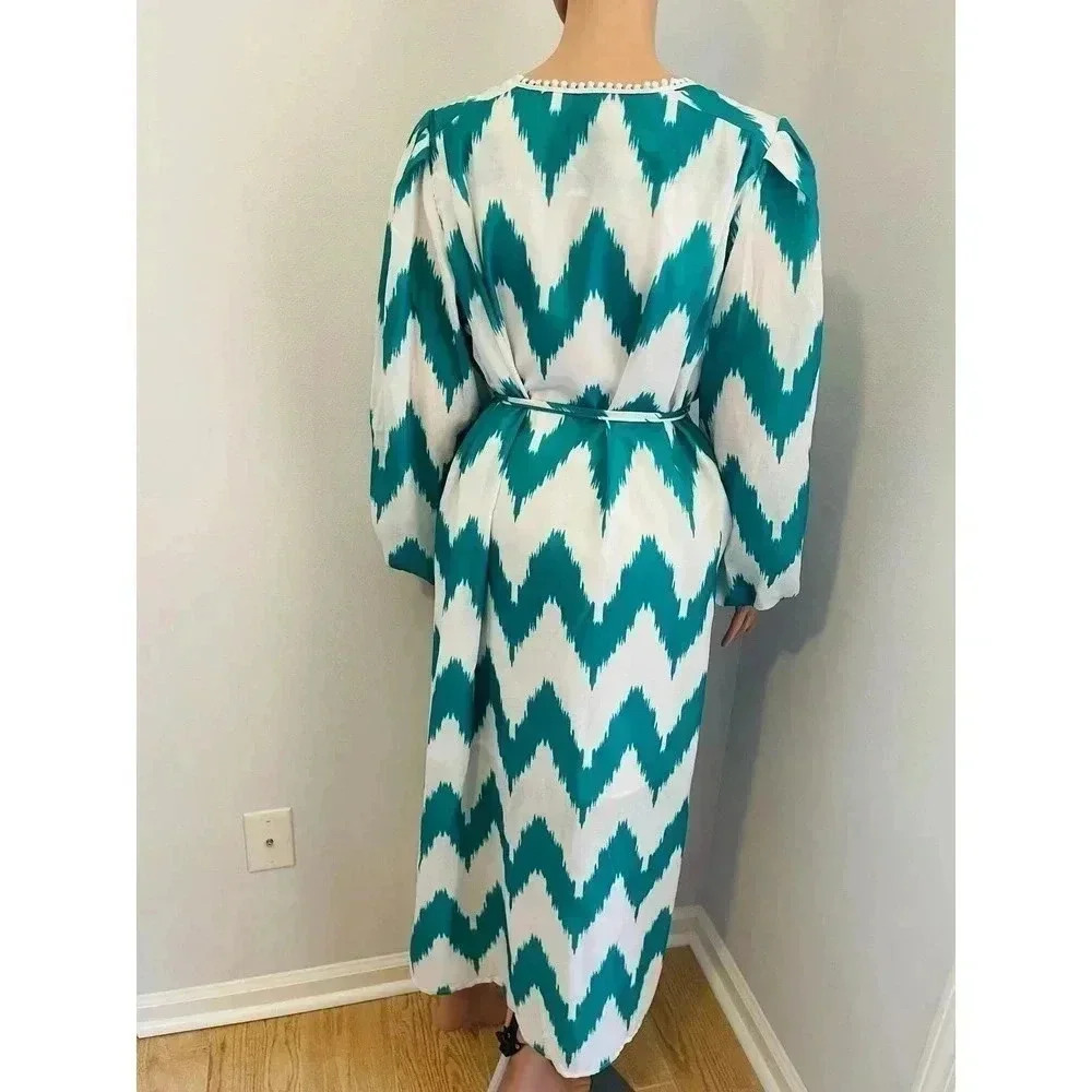 Tuckernuck Beulah Style Charlotte Chevron Printed Midi Dress Green size L - Picture 9 of 10